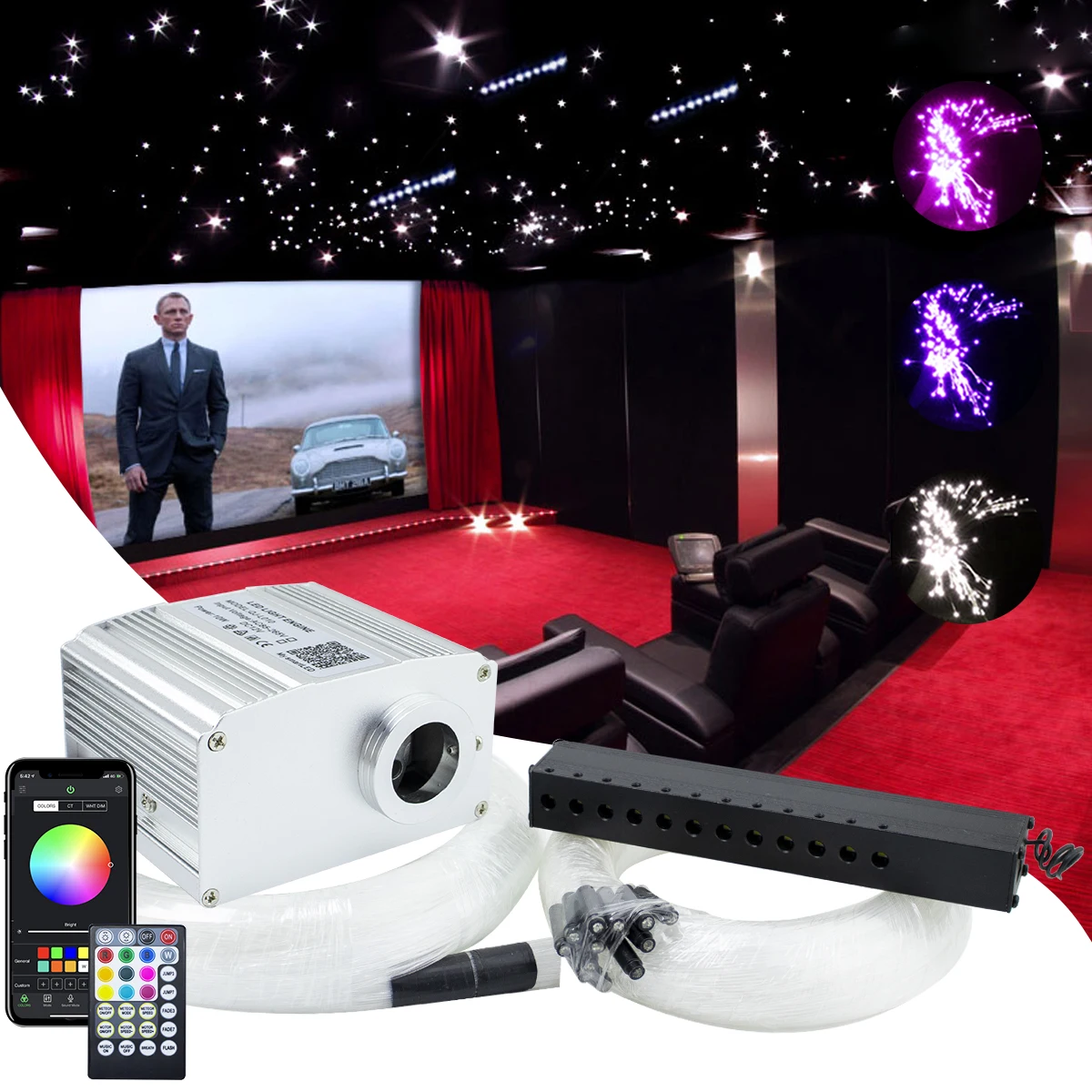 US $139.60 Twinkle 10W RGBW Fiber Optic Star Ceiling light kit 34M Optic Fiber Smart Bluetooth APP Music Control Shooting Meteor Effect