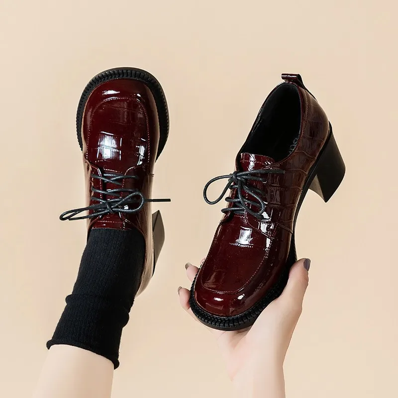 

Туфли женские из лакированной кожи, оксфорды, платформа, балетки, платформа, криперы, базовая обувь, Осень-зима