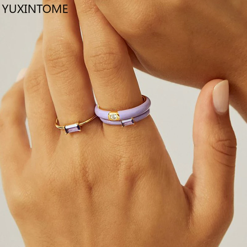 1PC Candy Neon Color Enamel Rings for Women 4 Claws Design Dripping Oil With Shiny Cubic Zirconia Wedding Engagement Rings