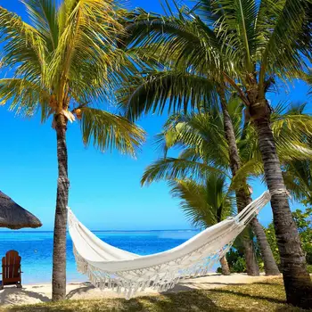 

200x150CM Hammock Boho Large Brazilian Macrame Fringe Double Deluxe Hammock Swing Net Chair Indoor Travel Beach Hanging Chair