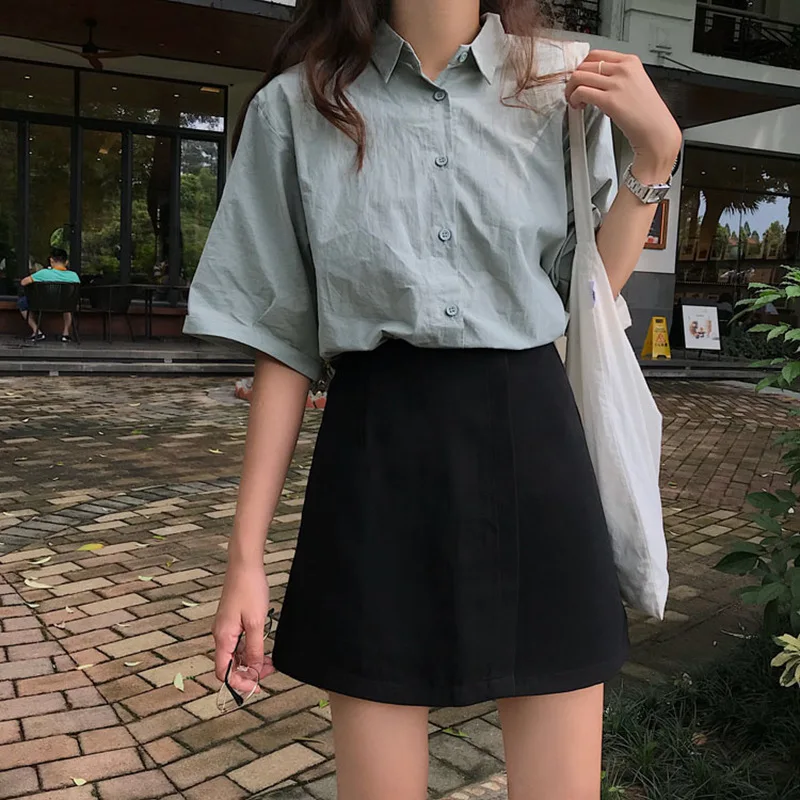 

2018 Autumn New Style Korean-style CHIC Versatile High-waisted Slimming Black And White with Pattern Skirt A- line Short Dress S