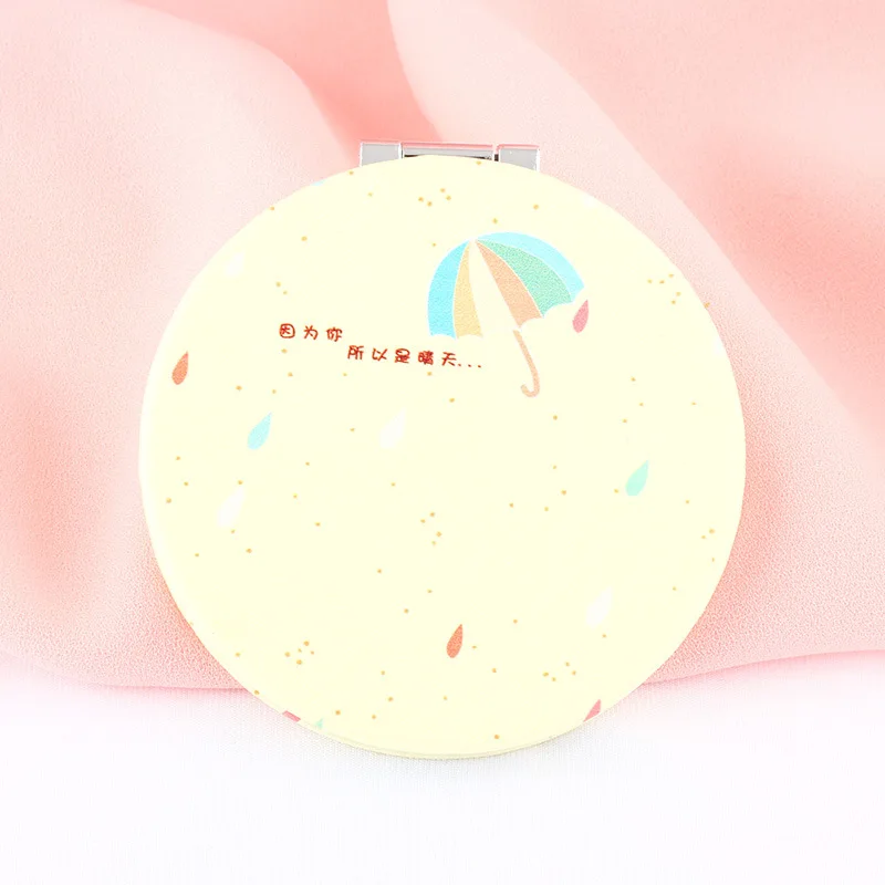 PU Folding Small Mirror Portable Makeup Pocket Mirror Round Mirror - Цвет: 27