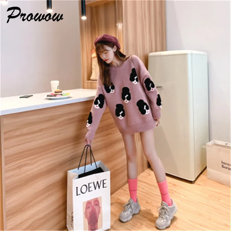 Лаванда Plus Size Knitted Sweater women tops Cartoon Embroidery Thicken Pullovers women Jumper Sweater Ladies Knit Top women Sweater - Цвет: Лаванда