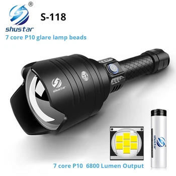 Super 7-Core P10 LED Zaklamp Met oversized bolle lens Glare Avontuur Verlichting Met Power bank functie Door 18650 batterij