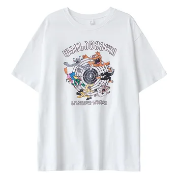 

2020 WOMEN spring and summer Korean version of the loose casual cartoon hit color printing round