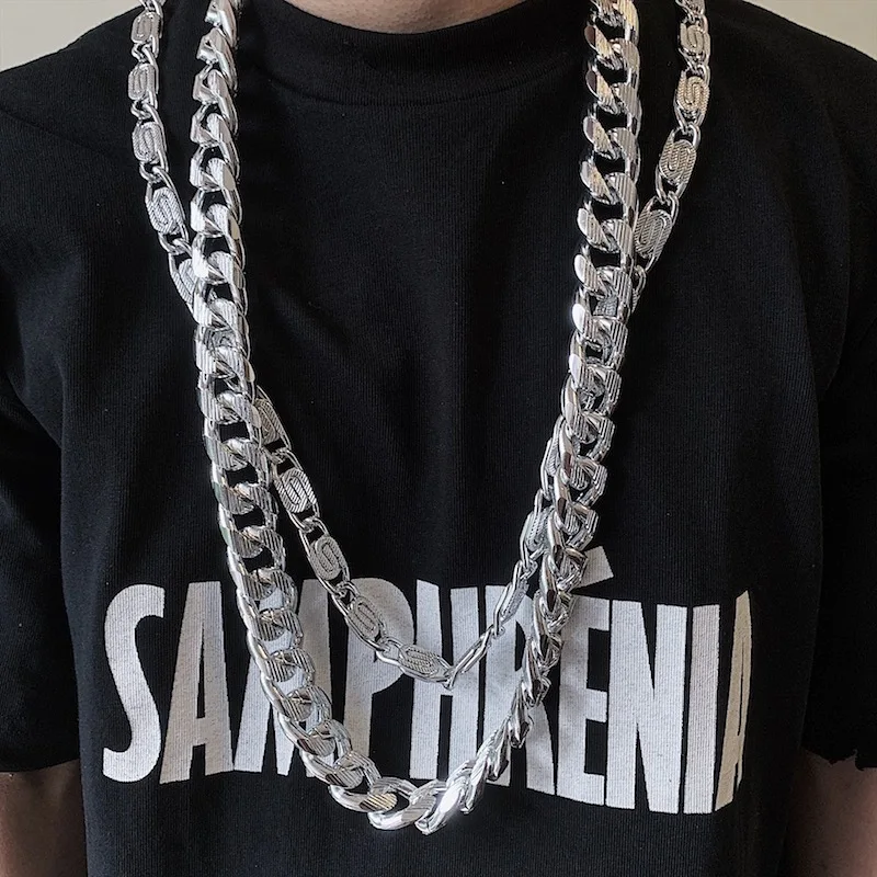 

2019 New Fashion Domineering Men's Necklace Tide People Super Thick Silver Necklace Male Hiphop Clavicle Chain Long Chain