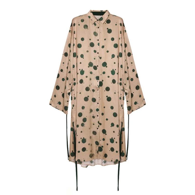 Polka Dot IRINACH26 осень зима Новая коллекция с длинным рукавом безразмерная женская рубашка в горошек длинная - Цвет: Polka Dot