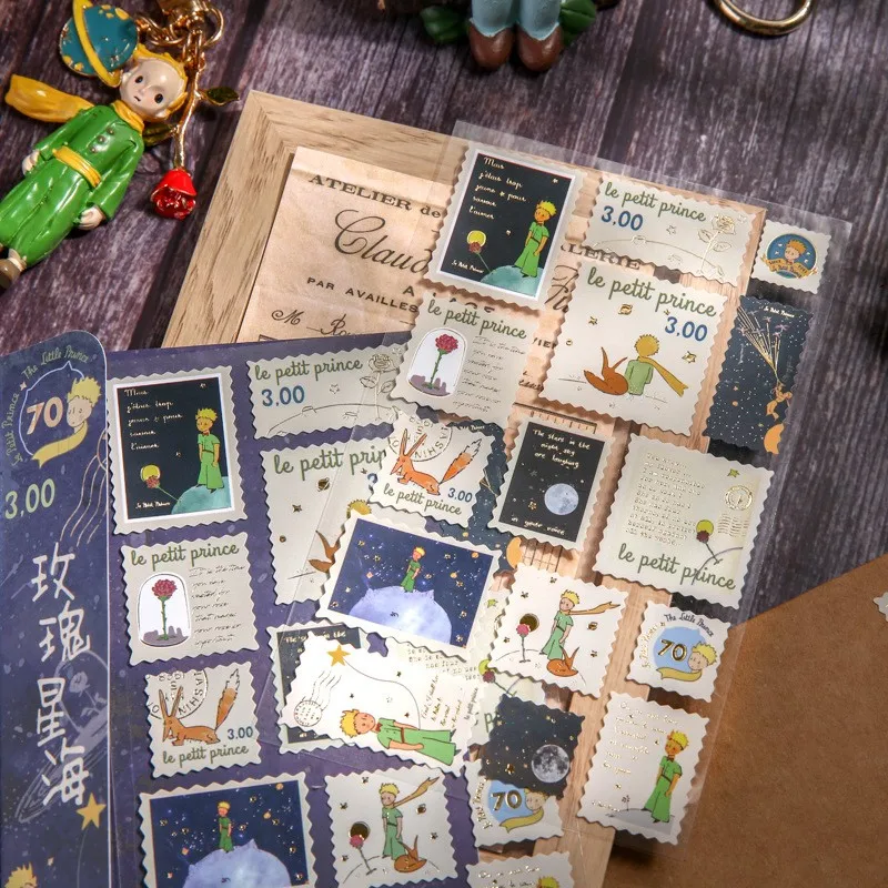 Washi-Juego de pegatinas Vintage, adhesivo de papelería sello matasellos, setas del Principito, etiqueta decorativa Diy para Álbum de Scrapbooking