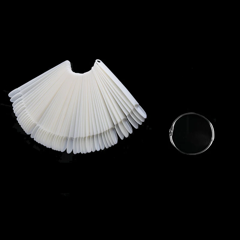 Nail Tips 50Pcs Nail Swatch Sticks with Ring Fan Shape Nail Art Polish Display False Sample Practice