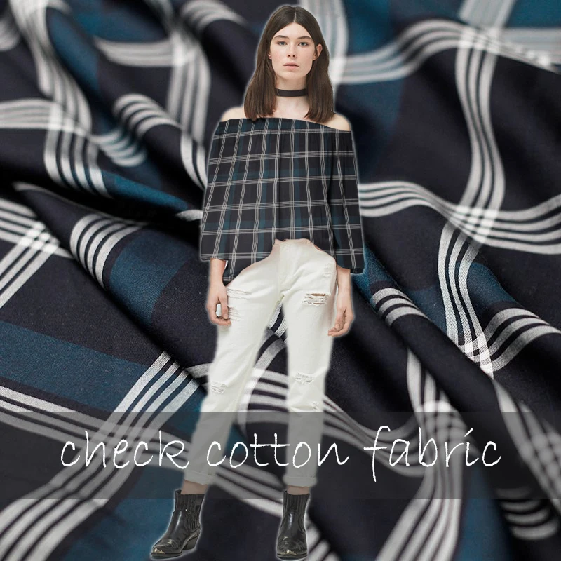2018 NEW High-end custom Plaid Cotton Fabric For women Dress navy blue Width 150cm Fashion cloth DIY Sewing HOT SALE | Дом и сад