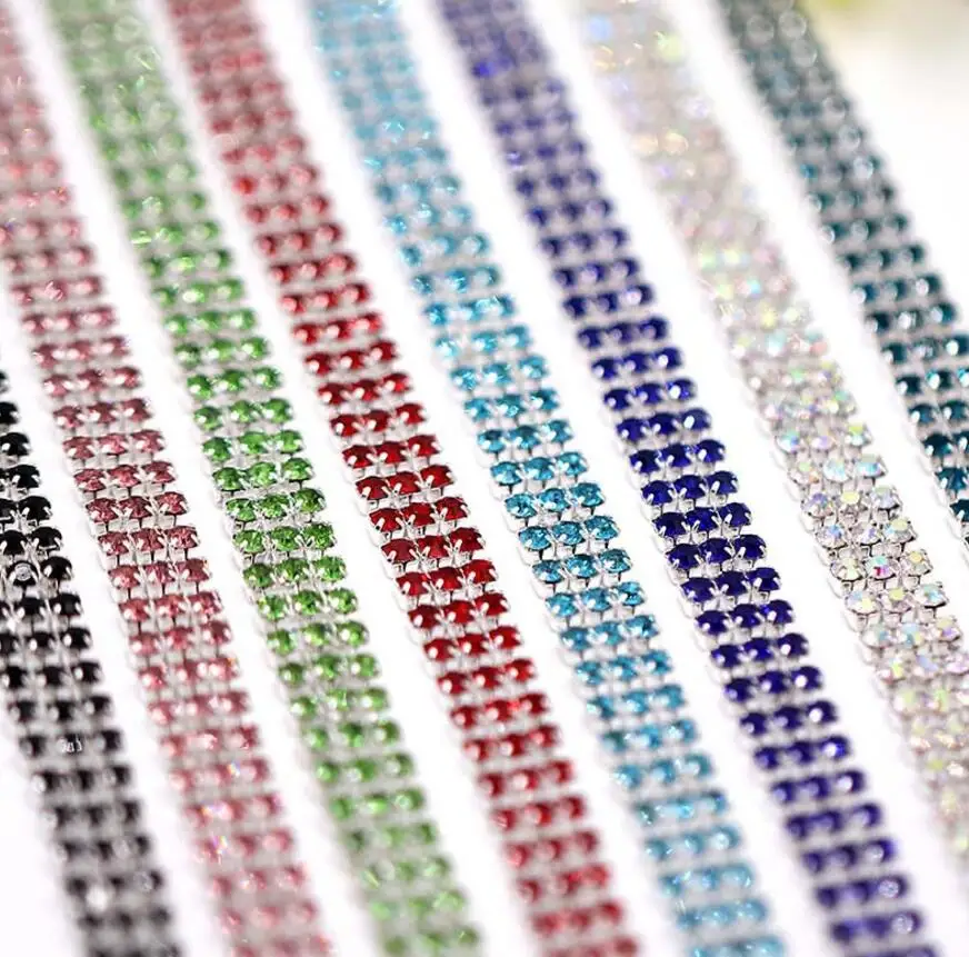 

10Yard 3Rows SS12 3mm Crystals Rhinestones Chain Ribbon Trim For Wedding Cake Banding Sewing DIY