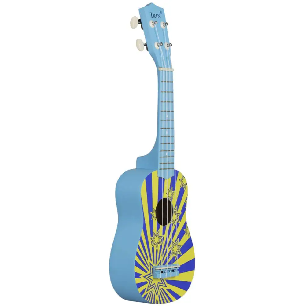 21inch Ukulele Basswood Ukelele Hawaii Guitar 4 Strings Musical Instrument Colorful Flag Pattern with Bag Strap String