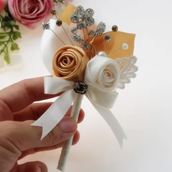 

custom 4 pieces/lot wedding groomsman boutonniere with pin ivory blush bride bridesmaids wrist corsage wedding decoration