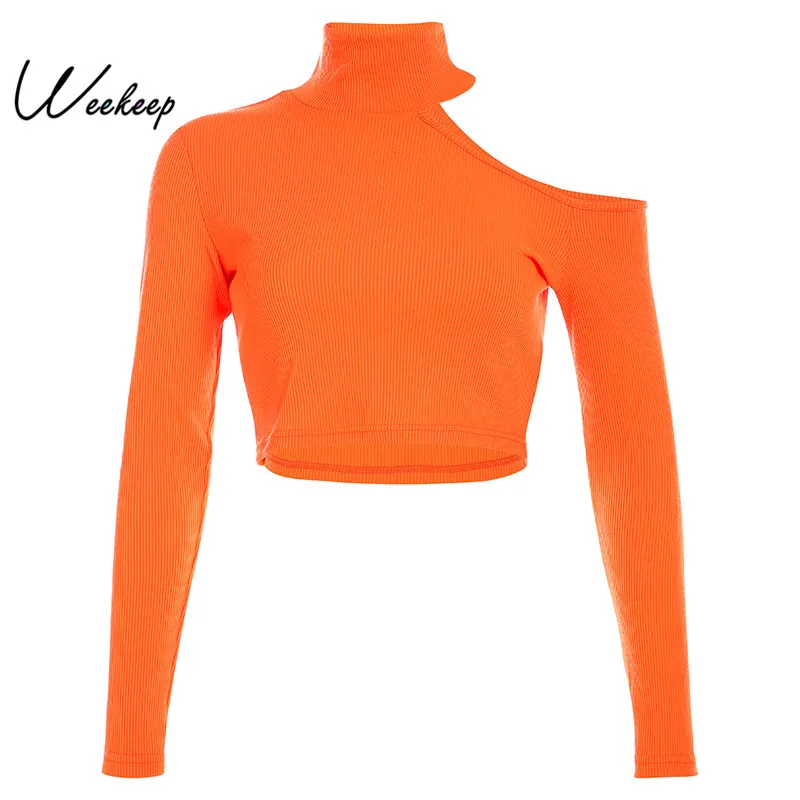 

Weekeep Women Cropped Hollow Out Long Sleeve t shirt Spring Autumn High Street Tee Shirt Femme Crop Top 2019
