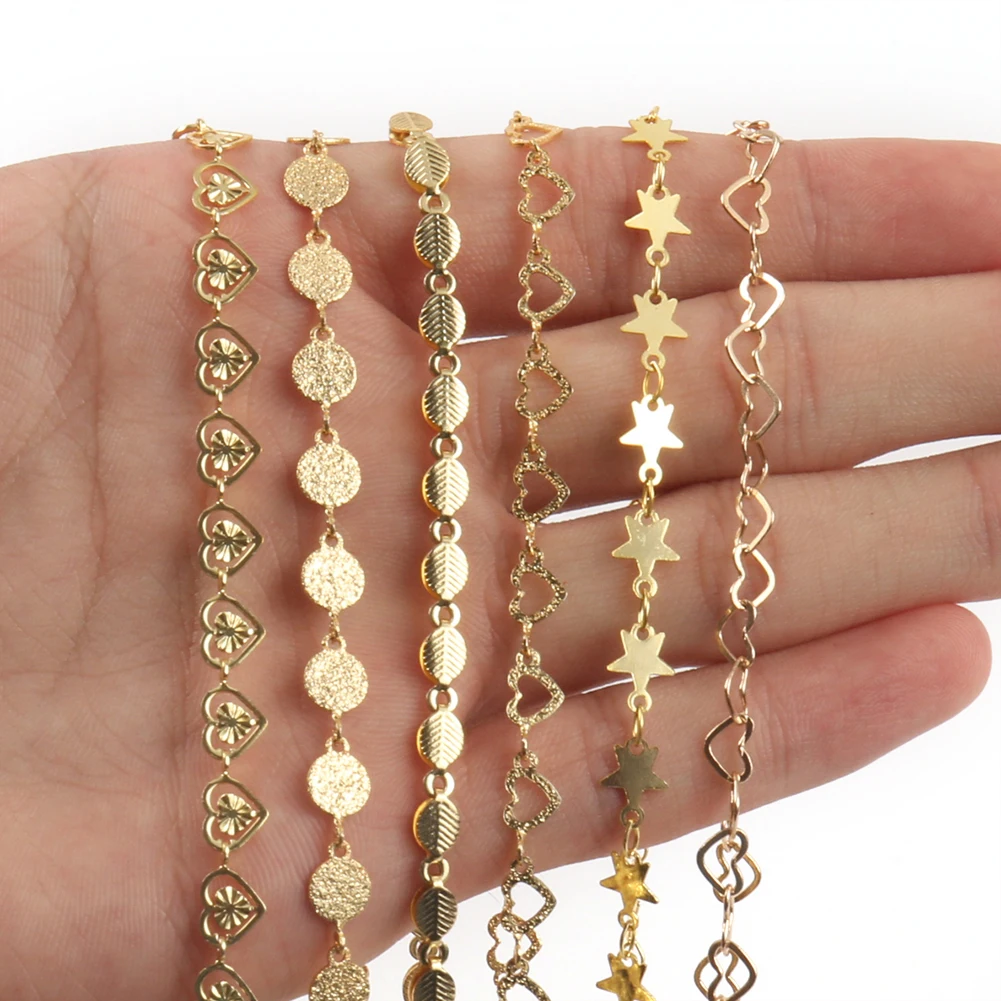 1m Gold Color Stainless Steel Star Hollow Heart Chains For Jewelry