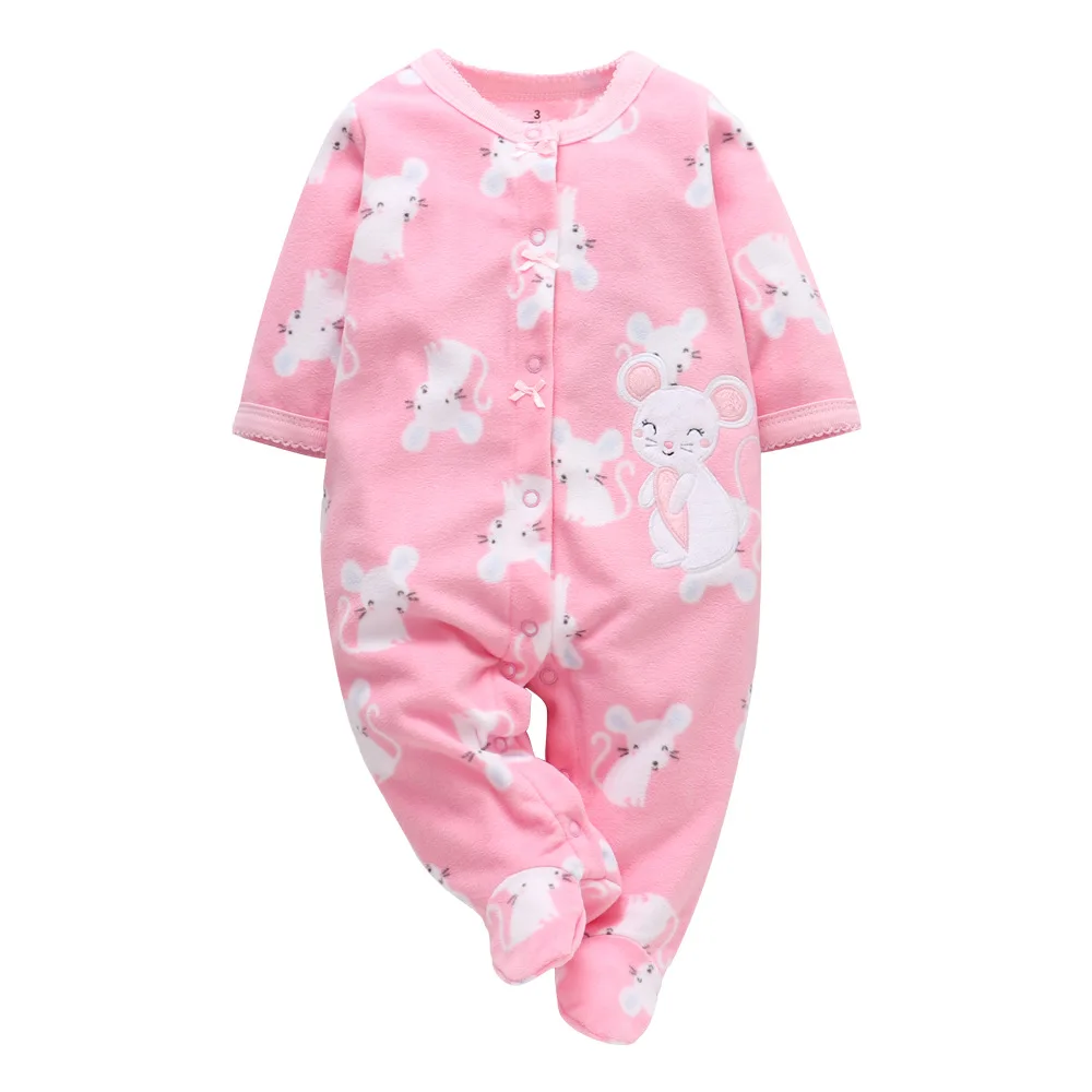 Осенне-зимний комбинезон для новорожденных, пижамы одежда для маленьких мальчиков теплый комбинезон для младенцев с длинными рукавами, одежда для детей от 9 до 24 месяцев - Цвет: Pink mouse