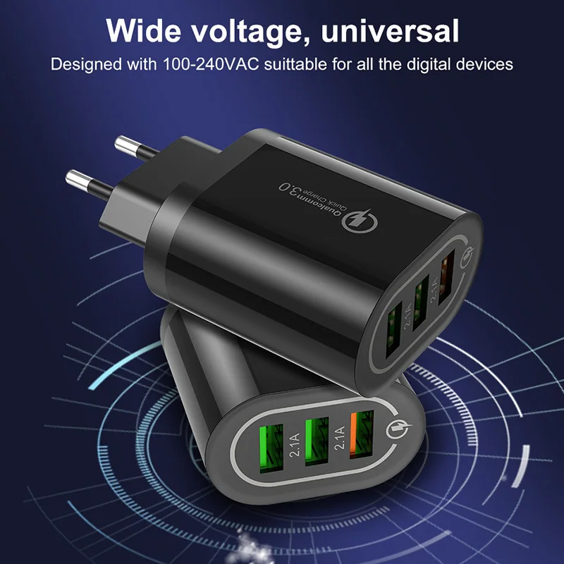 3 порта 2.4A USB QC3.0 зарядное устройство для мобильного телефона 5 В/9 В/12 в быстрое
