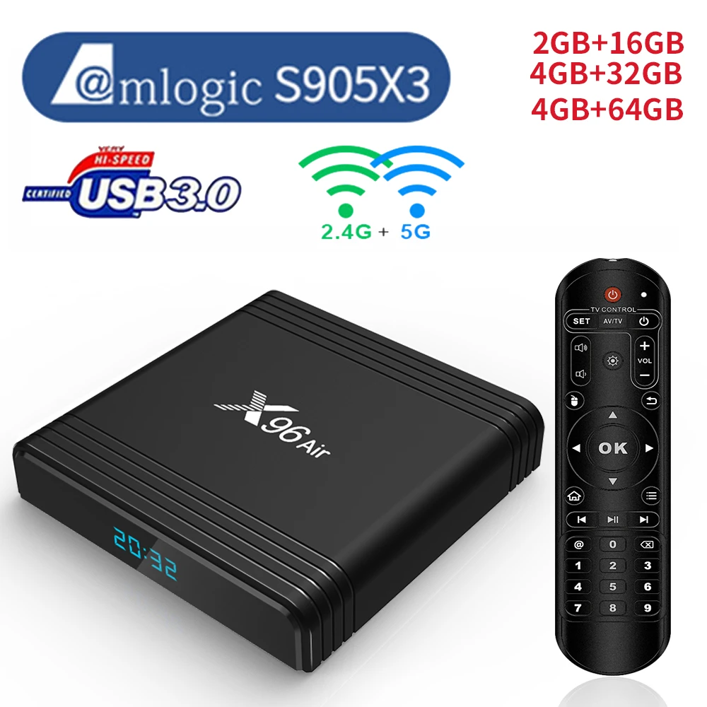 X96 Air Amlogic S905X3 Smart Android 9.0 TV Box 4GB RAM 64GB Set Top Box BT4.1 2.4&5G Wifi X96air Media Player 4K 8K Google Play