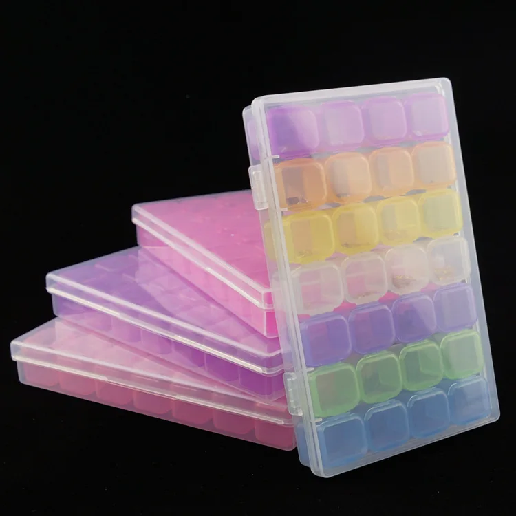 

28 Slots Plastic Empty Storage Box 5 Colors Nail Art Rhinestone Tool Jewelry Bead Stud Display Storage Box Case Organizer Holder