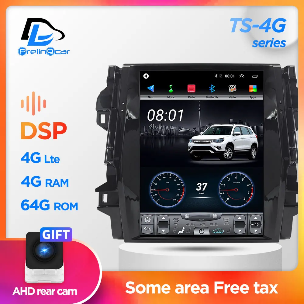 12.1 inch 4G Lte 64G ROM Vertical screen android system multimedia video radio player for Toyota FORTUNER navigation stereo