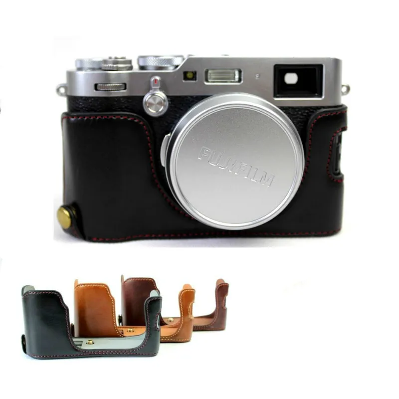 Чехол для камеры из искусственной кожи для Fujifilm X100F X100-F, чехол на половину сумки, дизайн с открытой батареей, 3 цвета, черный, кофейный, коричневый