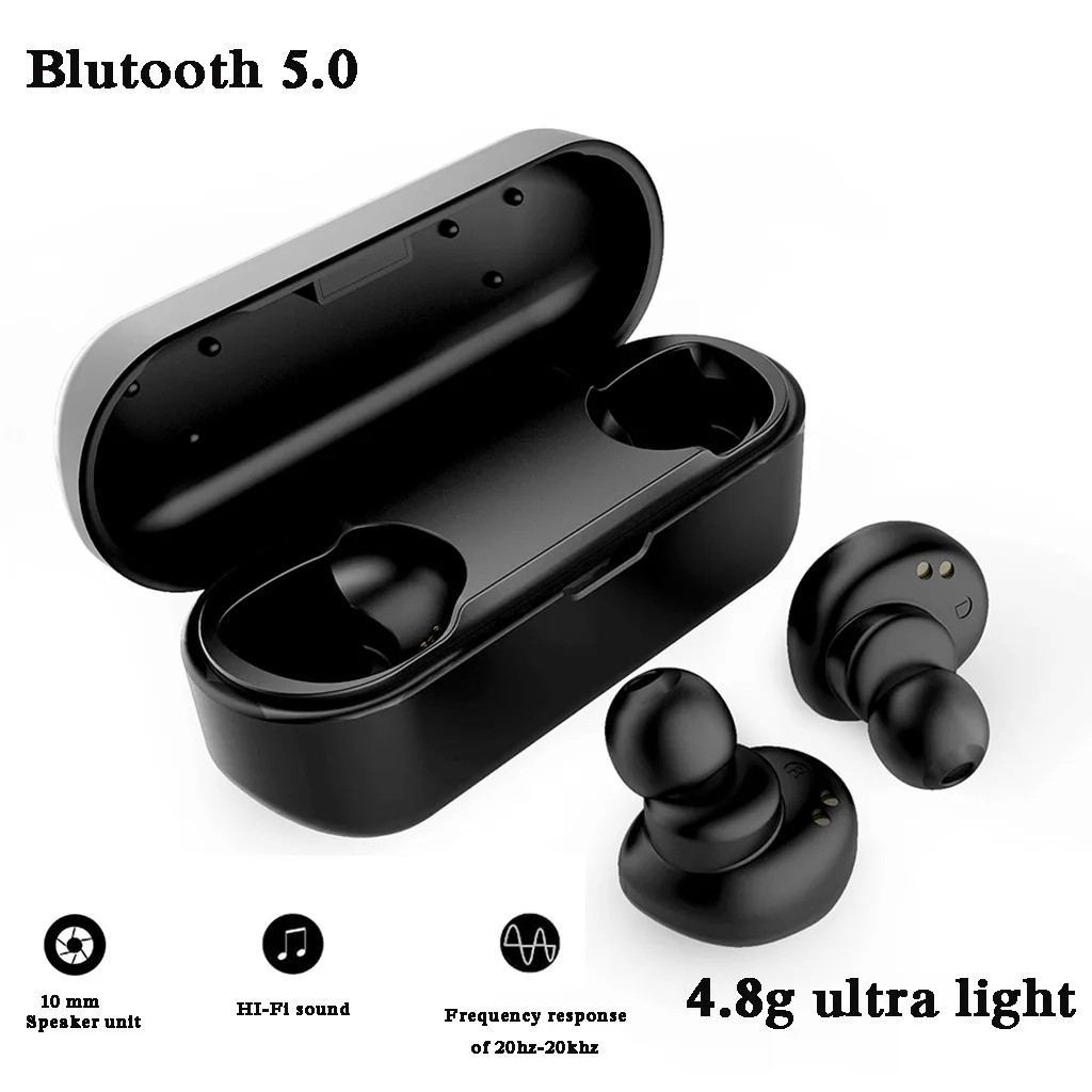 Беспроводные Bluetooth 5,0 стерео наушники-вкладыши мини спортивные наушники IPX5 Водонепроницаемый зарядный чехол светильник вес