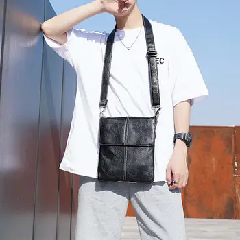 

Solid Color Men Casual Adjustable Strap Flap Faux Leather Crossbody Bags For Men Shoulder Bag Messenger Bag Sling Bag