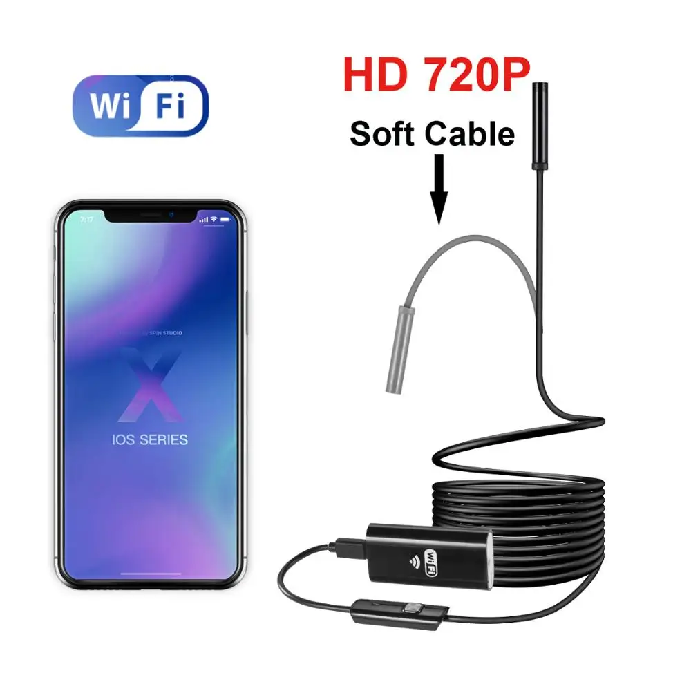 8 мм 2/3/5M WIFI эндоскоп камера 720 P/1080 P Мини водонепроницаемая камера наблюдения камера USB эндоскоп бороскоп IOS эндоскоп для Iphone - Цвет: 720P Soft Cable