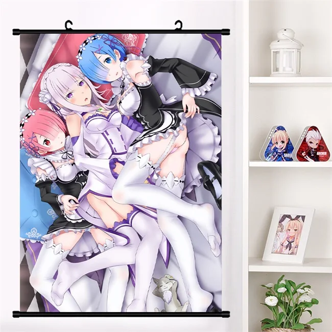 M Аниме Re: zero kara hajimeru isekai seikatsu Rem Ram Emilia настенная прокрутка настенный плакат коллекция домашнего декора - Цвет: M