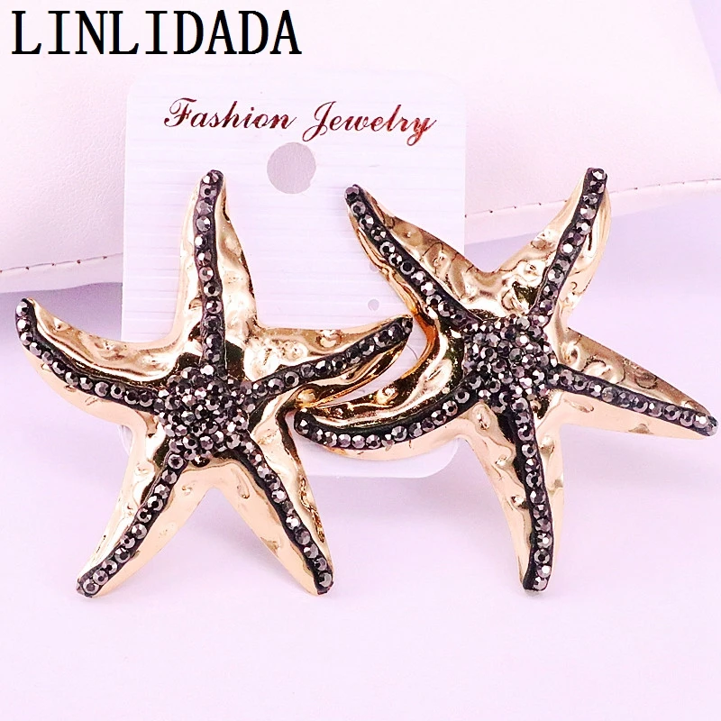 

5Pairs Sparkly Rhinestone Earrings Women Jewelry Starfish Metal Stud Earrings Charm Jewelry