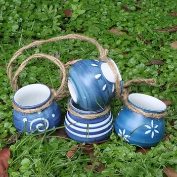 

4Pcs Set Simple Innovative Mini Flower Pot Ceramic Basin Indoor Ornament Ceramic Hanging Pot For Decorating Balcony Window Sill