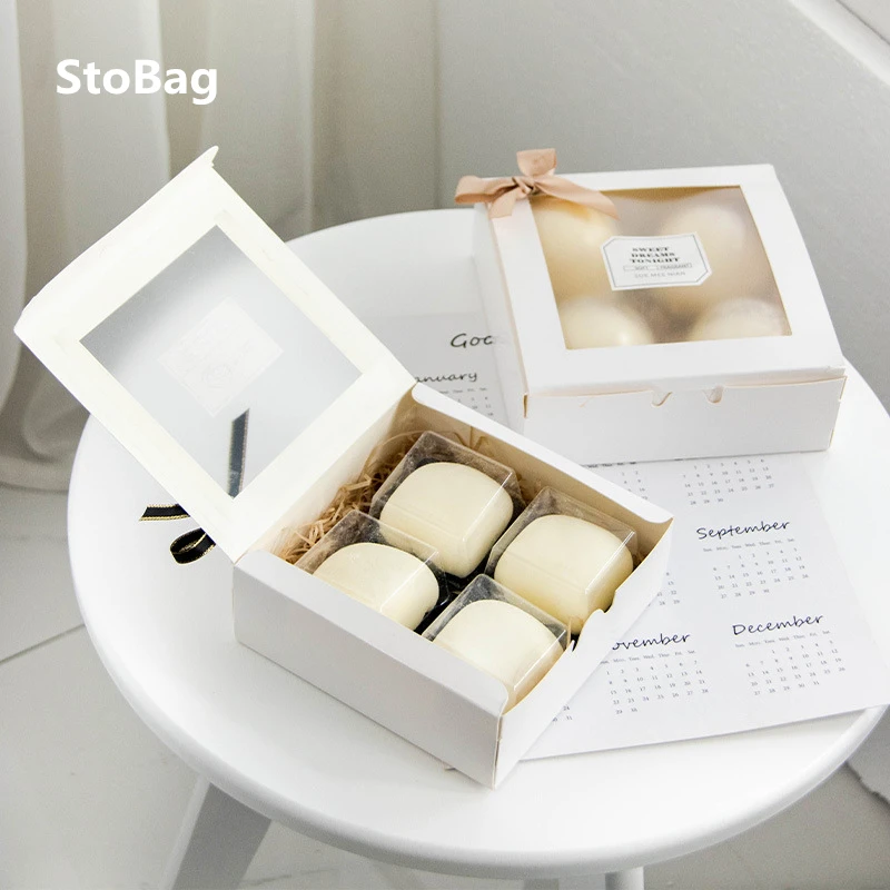 StoBag 10pcs White Paper Box DIY Handmade Cake Candy Packaging Cookies Wedding Delicious Baking Birthday Gfit Supplies Stickers | Дом и сад