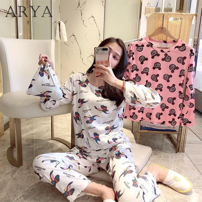 ARYA женские весенние пижамы с длинным рукавом и вырезом лодочкой