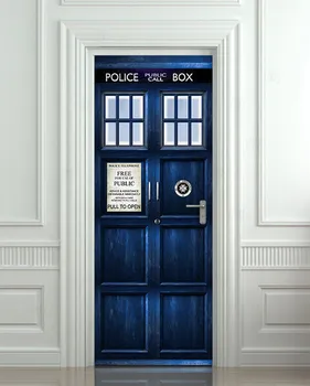 

Diy 3D Wall Sticker Mural Bedroom Home Decor Poster London Police Booth Box Door Wrap Removable Door Sticker Decole 77*200Cm