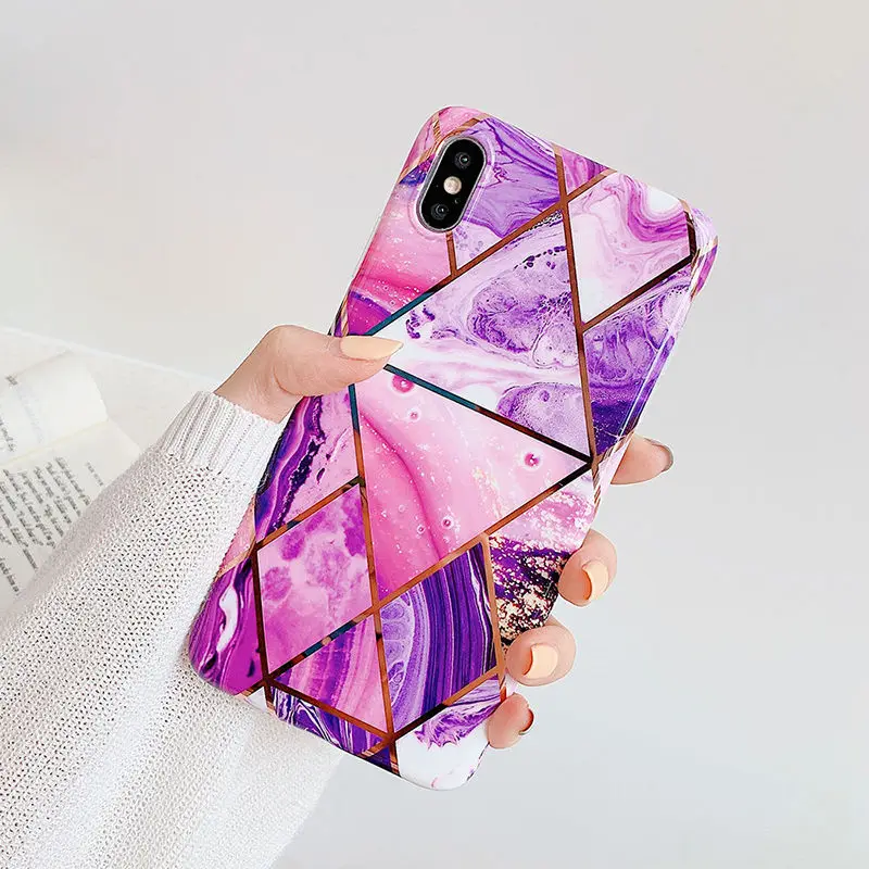 Художественный геометрический мраморный чехол для телефона iphone XS XR XS Max 6 6S 7 8 Plus глянцевый мягкий силиконовый чехол, блестящий перстень, украшенный бриллиантами
