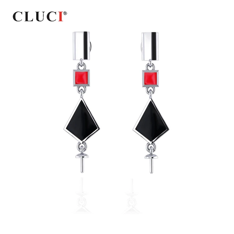 

CLUCI Silver 925 Black Punk Style Earrings For Women Pearl Earrings Mounting 925 Sterling Silver Drop Earrings SE111SB