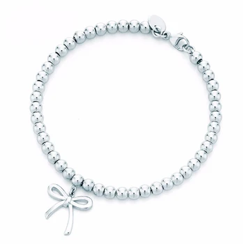 

New Product High Quality S925 Sterling Silver Fashion Bow Tie Design Bracelet Women DIY Gift Jewelry Free Packaging Mail