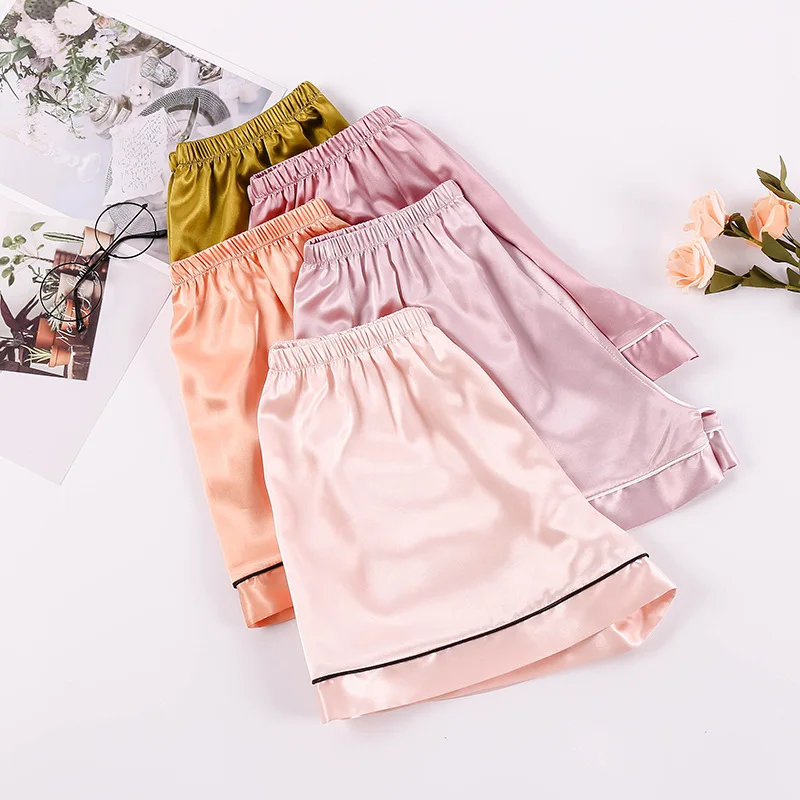 Satin Silky Elastic Waist Women Home Sleep Shorts Pajama Nightwear