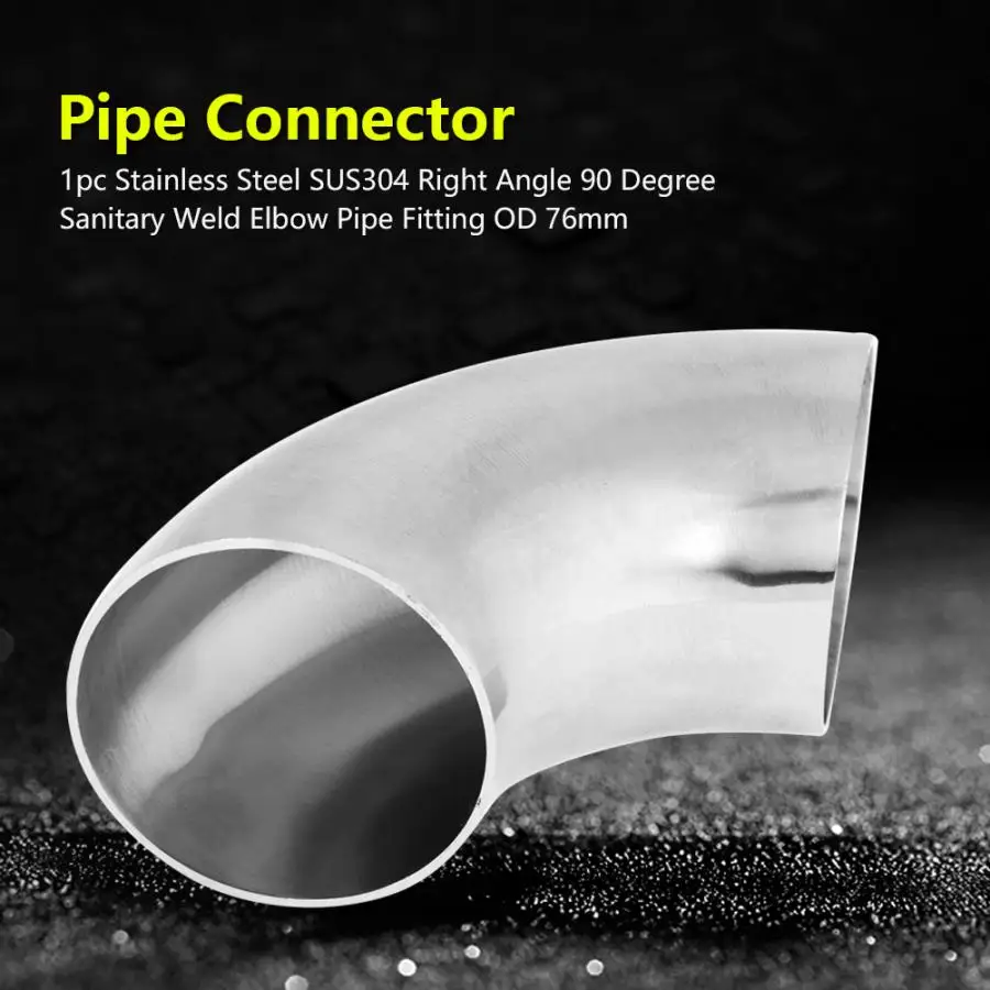 Stainless Steel SUS304 Right Angle 90 Degree Sanitary Weld Elbow Pipe Fitting OD 76mm