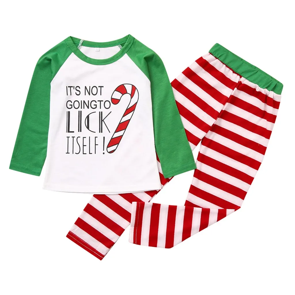 

Strip Toddler Infant Baby Christmas Clothes Set Red And Green Letter Tops T-shirt Pajamas Striped Pants Outfits Kids Cloth