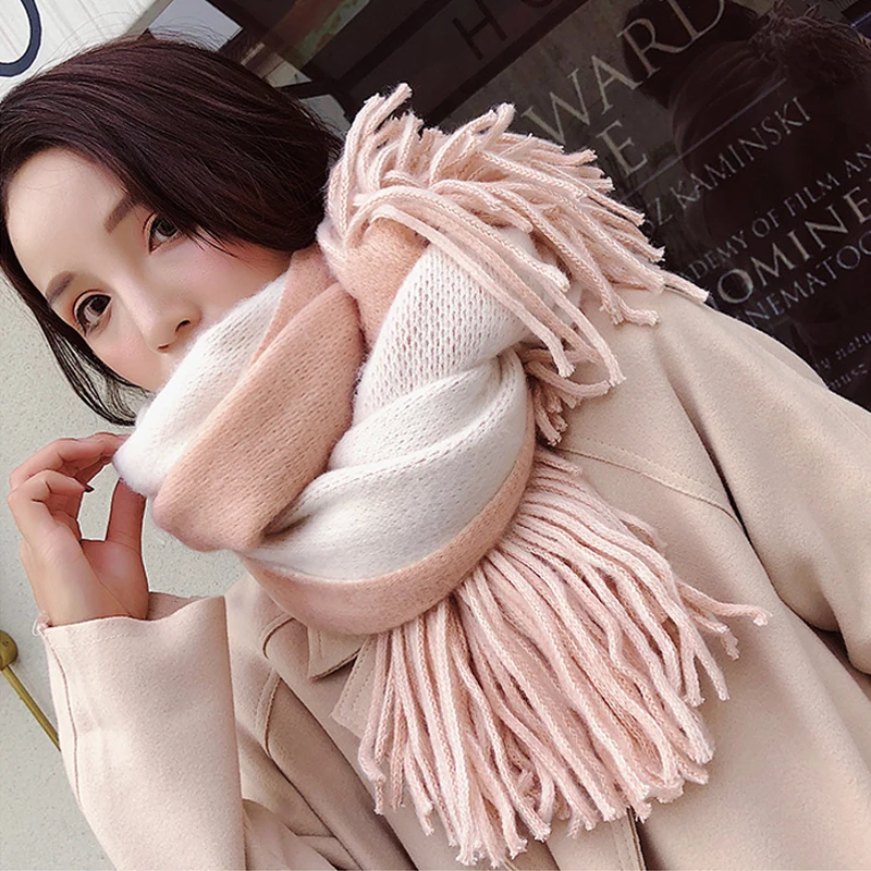 

Thicken Winter Blanket Scarves for Women Knitting Shawls and Wraps With Tassel Ladies Pashimina Large Vintage Stay Warm Scarf