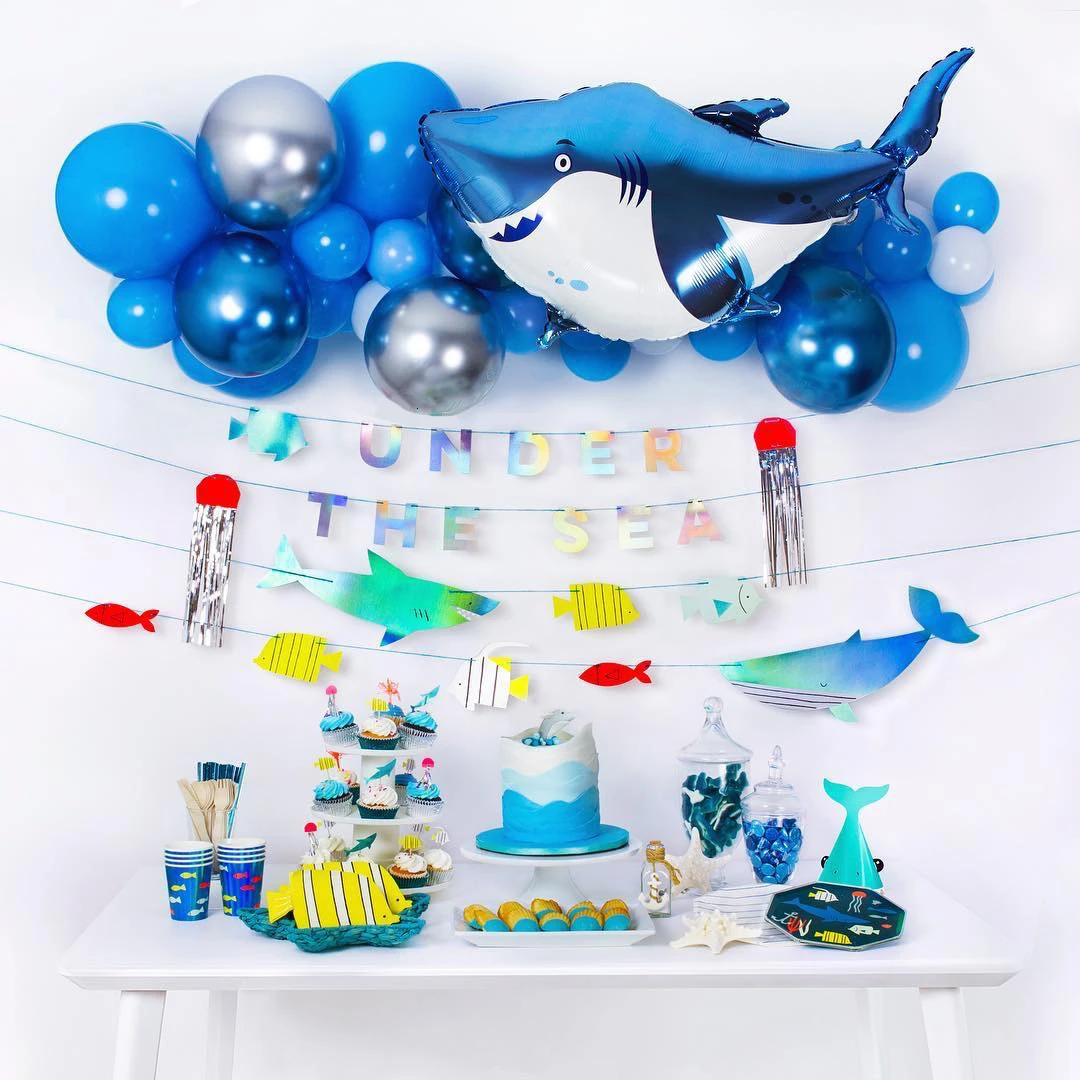 

8PCS/Set Shark Disposable Tableware Cartoon Sea Animal Paper Plates Cups For Birthday/Baby Shower Decoration Kids Party Supplies