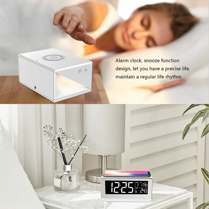 Mobile Phone Wireless Charging Light QI Standard with Alarm Clock Snooze Time Display and Night Lig - 4000095028579