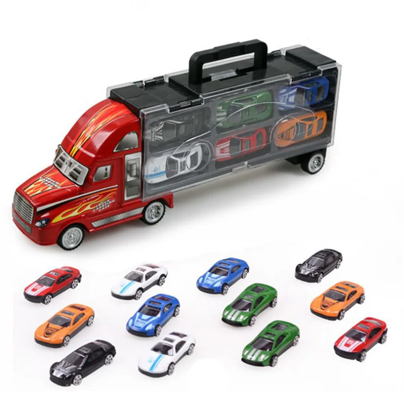 

New Style Children'S Educational Model Toy Model Container Alloy Car Model 12 of Alloy Steam Storage Box Toy