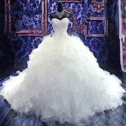 Роскошные вышитые бисером Свадебные платья Принцесса Милая корсет органза свадебное платье Соборное бальное платье для процессии