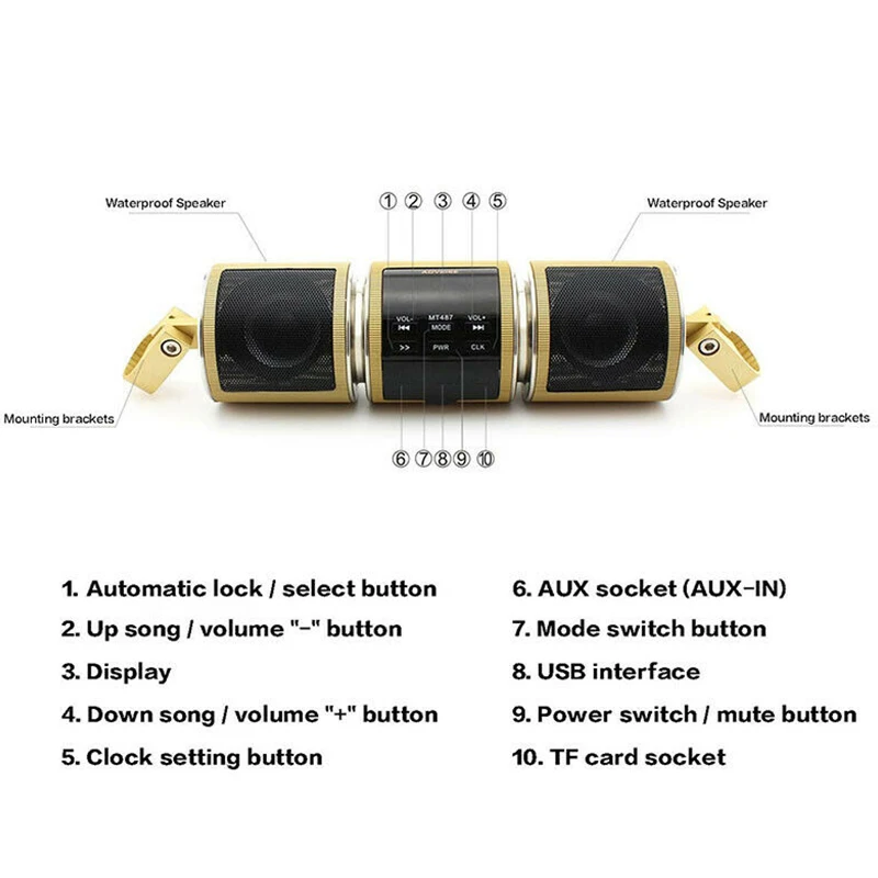 Золотая звуковая система для мотоцикла 1 шт. Bluetooth MP3 FM радио стереозвук Kawasaki|Аудио