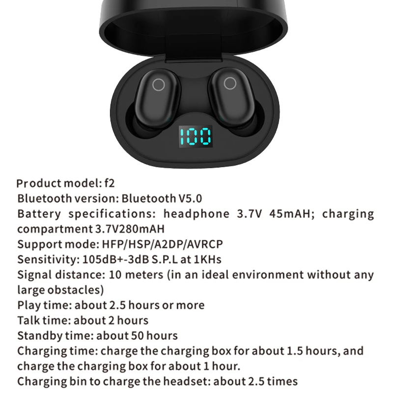 Сенсорное управление мини F2 TWS Bluetooth гарнитура 5,0 настоящая Беспроводная двойная в уши с ЖК-цифровым дисплеем водонепроницаемая Спортивная гарнитура