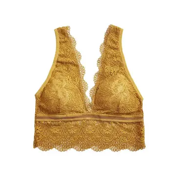 

New Fashion New Breathable Sexy With Chest Pad Lace Wrapped Chest Solid Color Jacquard Bra