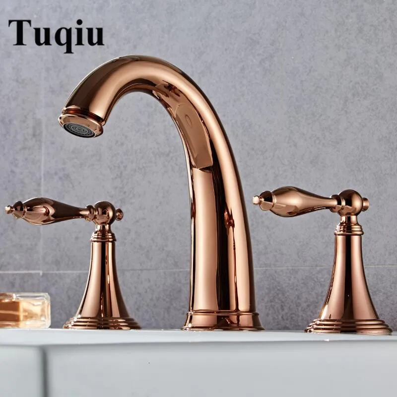 Rose Gold Смеситель для ванной комнаты, латунный кран, золотой кран, золотой кран, роскошная шайба, горячий Душ бассейн и холодный кран - Цвет: Rose Gold