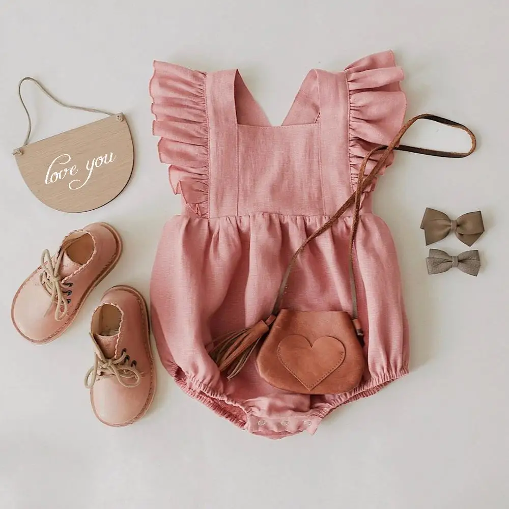 Newborn Baby Girls Rompers Ruffle Linen Cotton Baby Girl Clothes Spring Summer Backcross Jumpsuits Outfits Sunsuit Baby Clothing